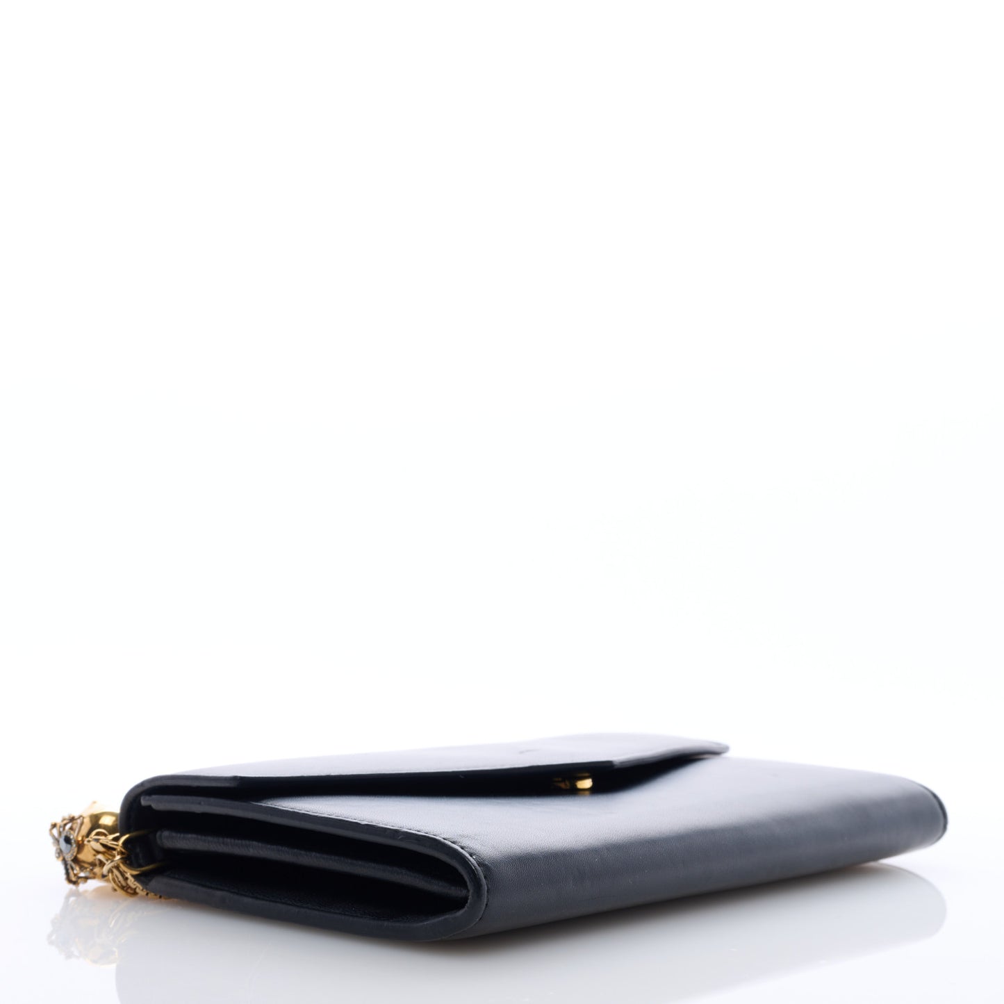 Smooth Calfskin Spider Skull Envelope Clutch Wallet Black
