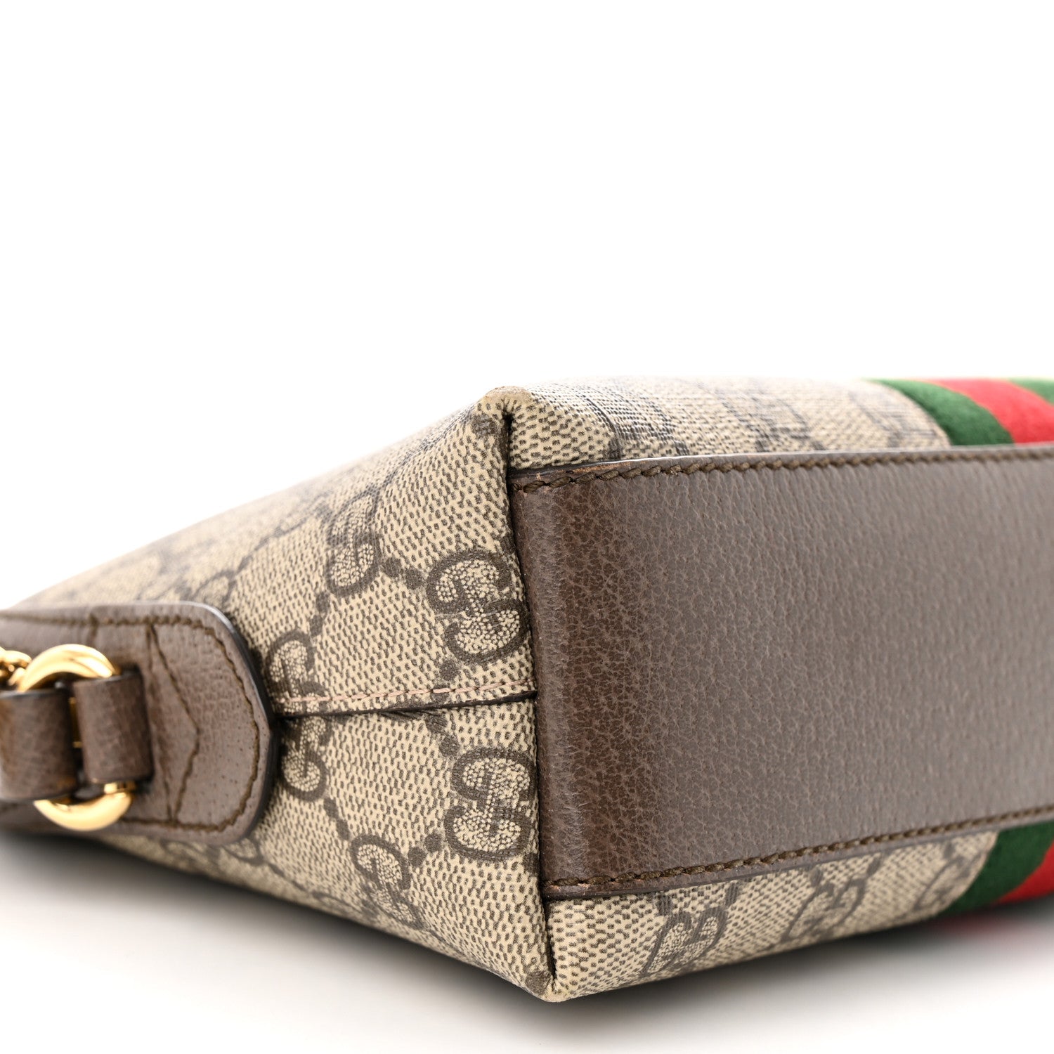 Gucci GG Supreme Monogram Textured Dollar Calfskin Web Small Ophidia Dome Shoulder Bag Beige Ebony New Acero 9 of 11