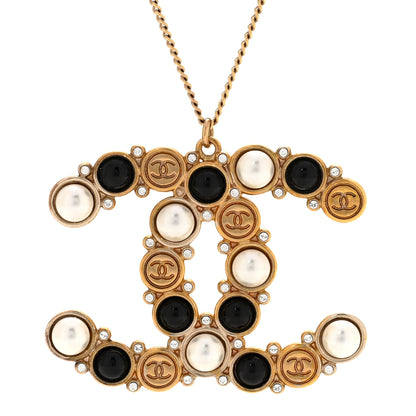 Chanel Crystal Pearl CC Chain Necklace Gold Black 4 of 6