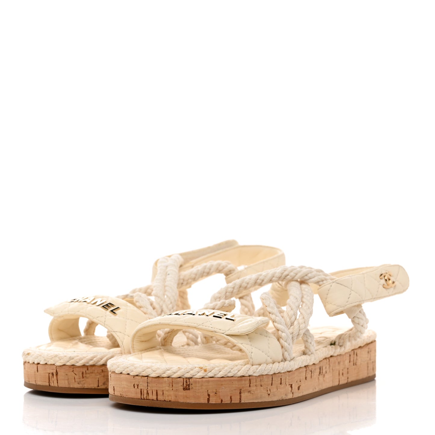 Cord Lambskin Quilted Logo Sandals 39 White