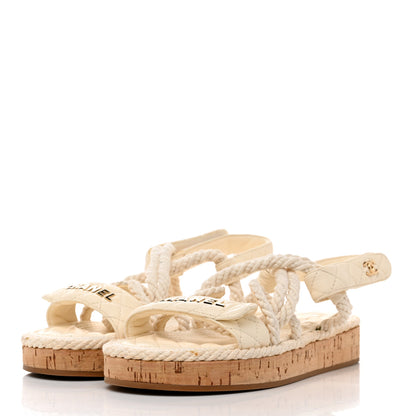 Chanel Cord Lambskin Quilted Logo Sandals 39 White 3 of 9