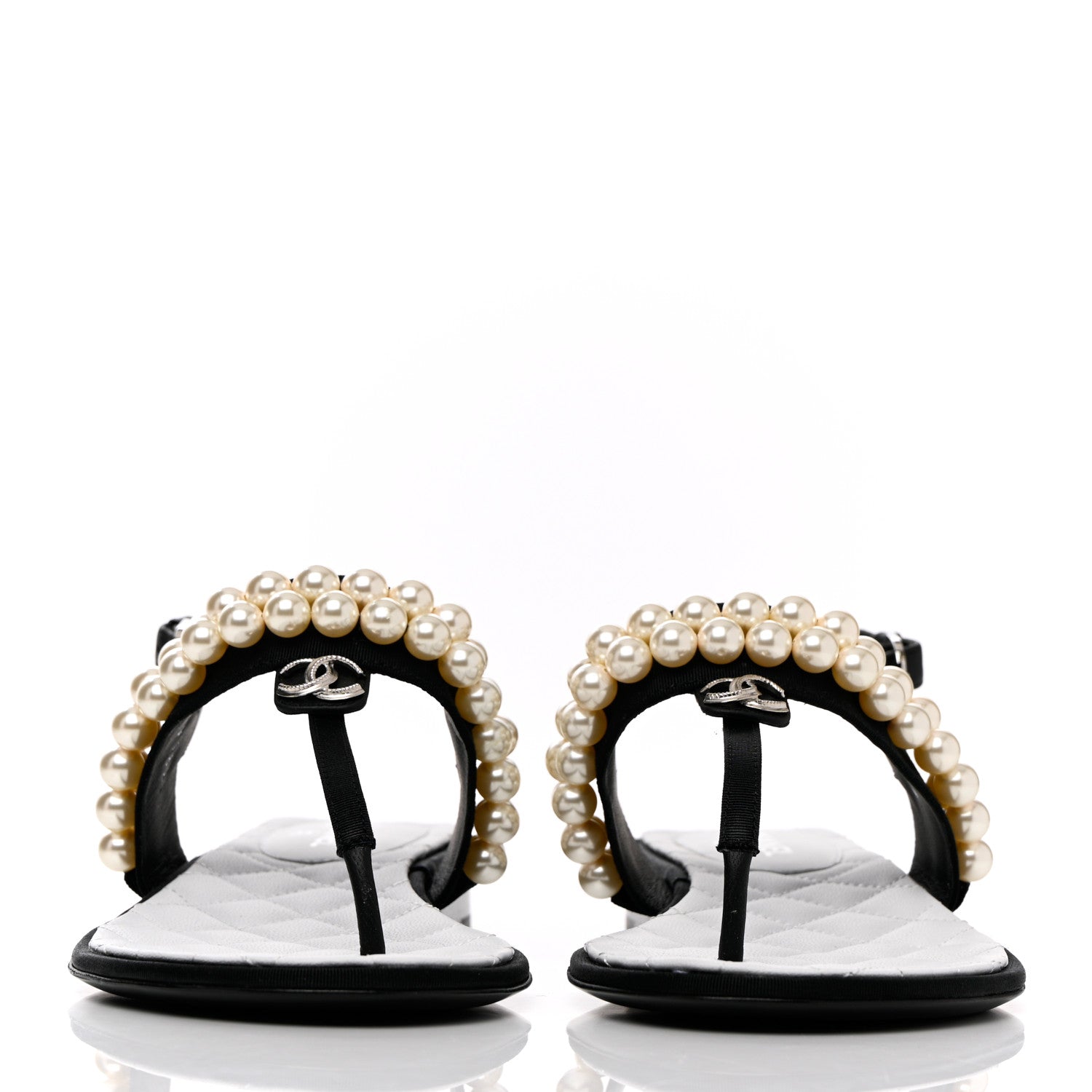 Chanel Grosgrain Pearl CC Sandals 37 Black 2 of 10