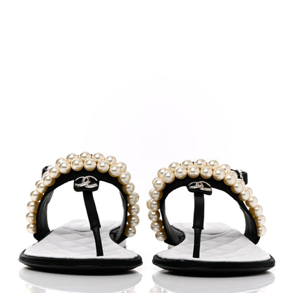 Chanel Grosgrain Pearl CC Sandals 37 Black 2 of 10
