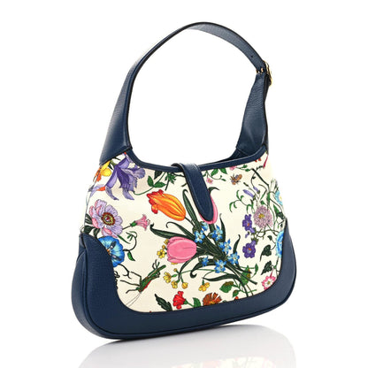 Gucci Canvas Flora Medium Jackie Hobo Blue Agata 5 of 12