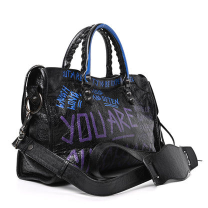 Balenciaga Agneau Arena Graffiti All Over Classic Hardware S City Black Bleu Violet 3 of 9