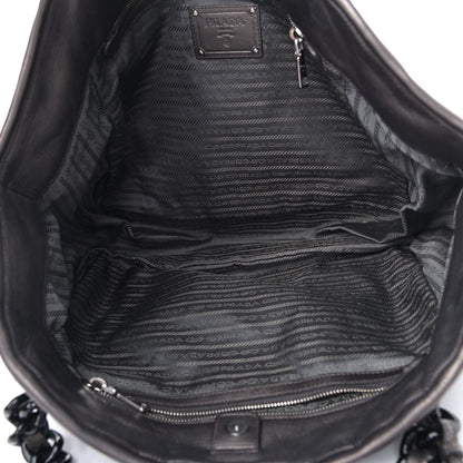 Prada Metallic Nappa Tessuto Nylon Mordore Stripes Tote Grey 4 of 8