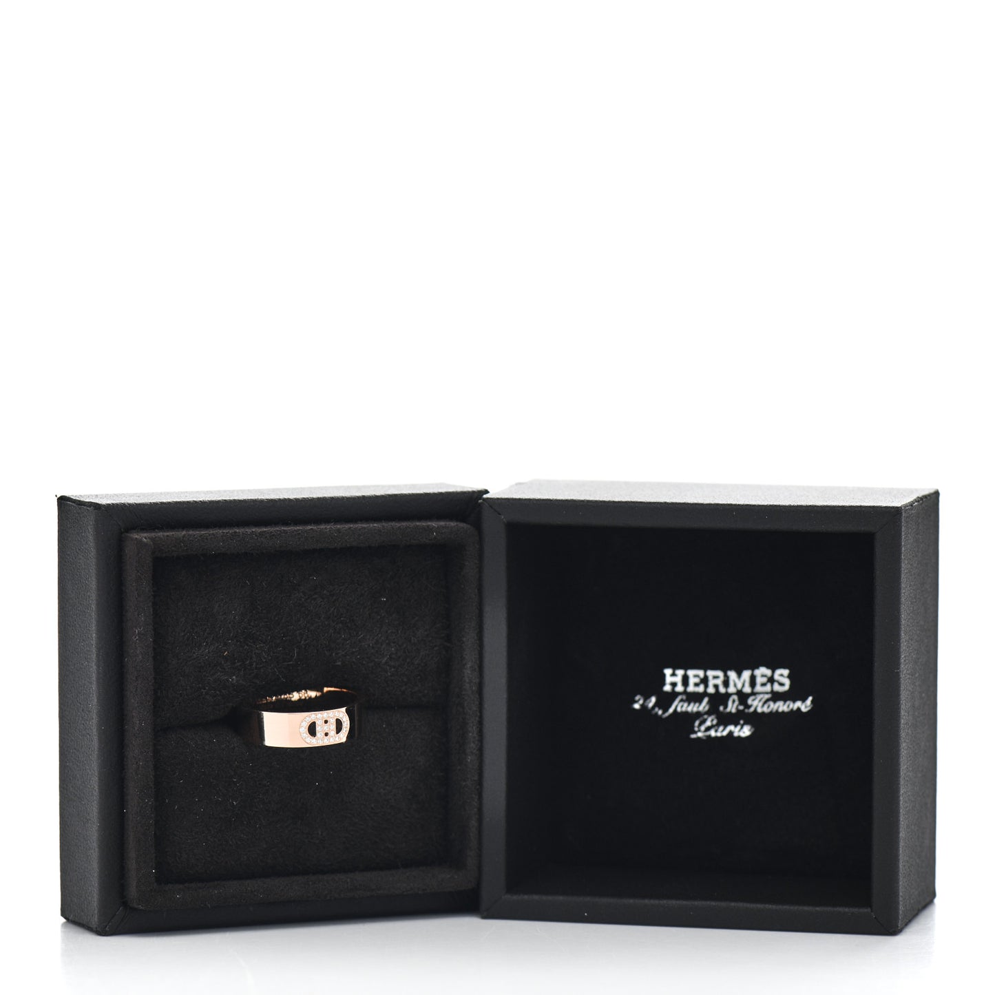 18K Rose Gold Diamond PM H D'Ancre Ring 56 7.5