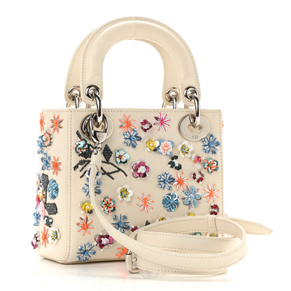 Christian Dior Calfskin Sequin Floral Embroidered Mini Lady Dior White Multicolor 3 of 9