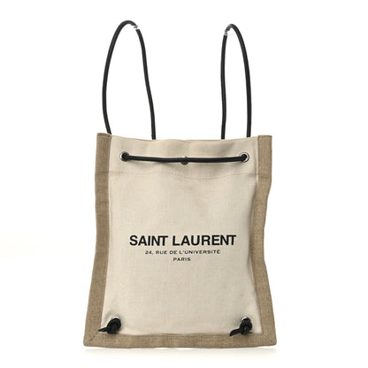 Saint Laurent Linen Calfskin Rive Gauche Backpack Greggio Natural 1 of 11