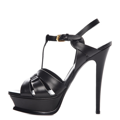 Saint Laurent Calfskin Tribute 105 Platform Sandals 37.5 Black 1 of 10