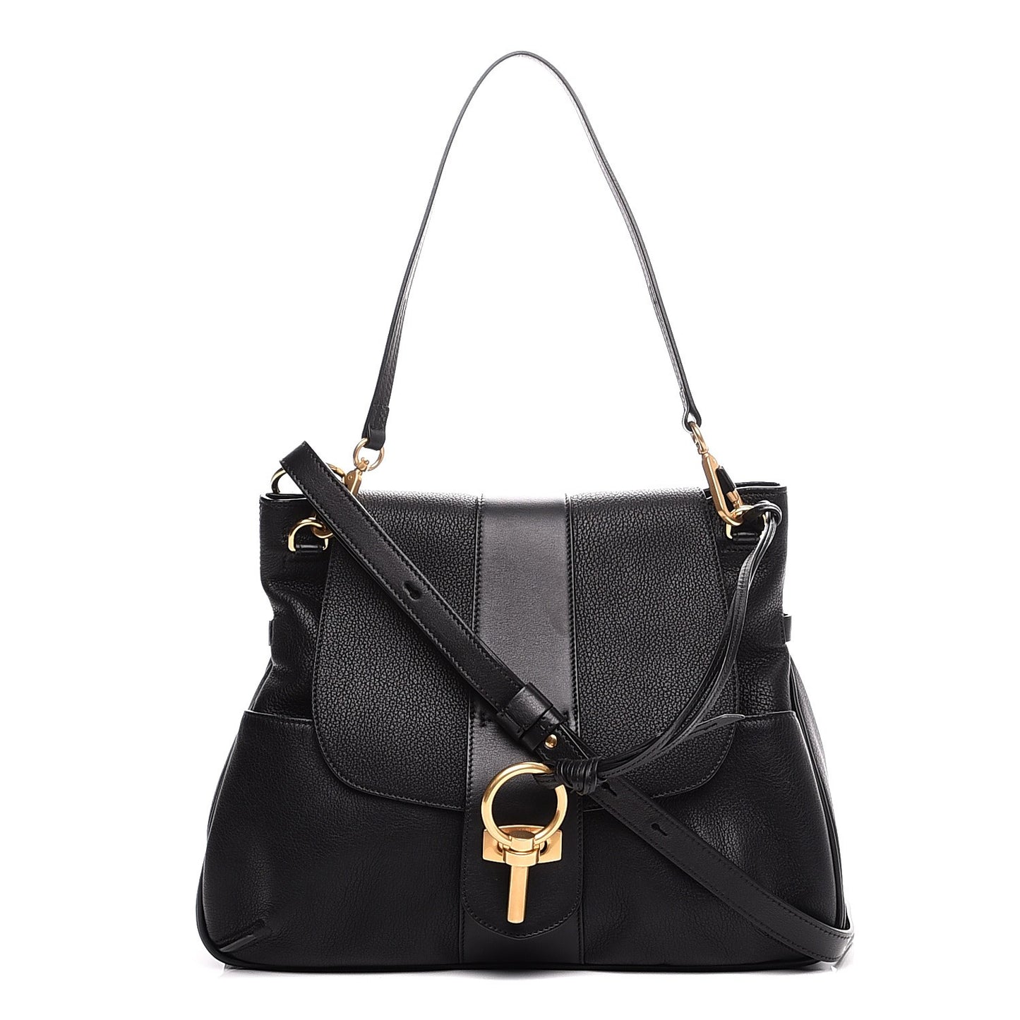 Grained Lambskin Calfskin Medium Lexa Shoulder Bag Black