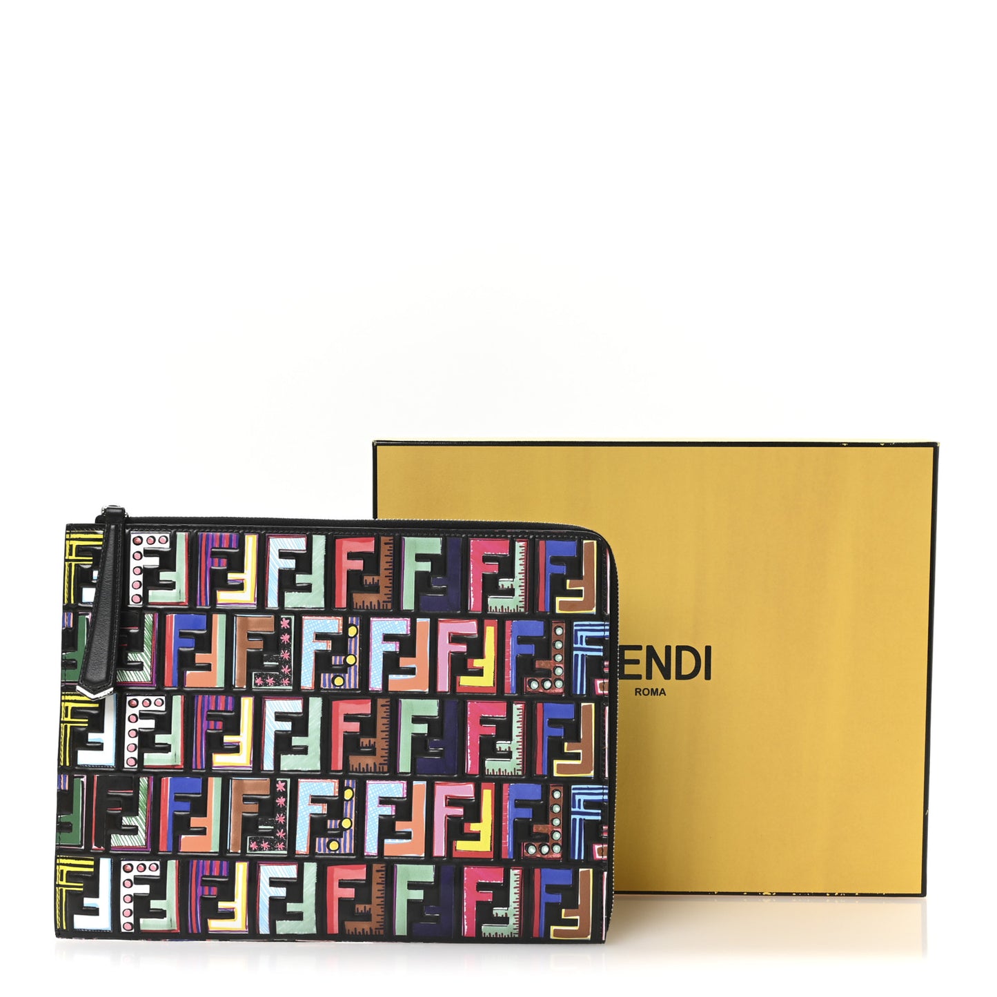 Vitello Dolce Fun Fair Embossed Zip Around Pouch Black Multicolor
