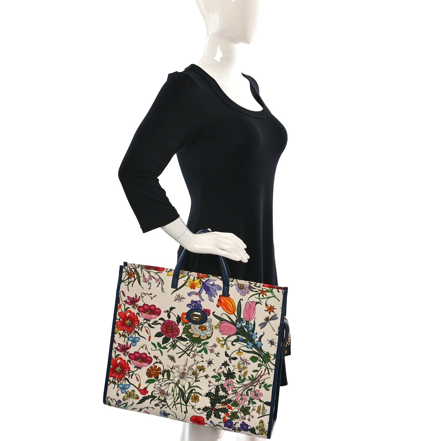Canvas Large Flora Tote Navy Multicolor