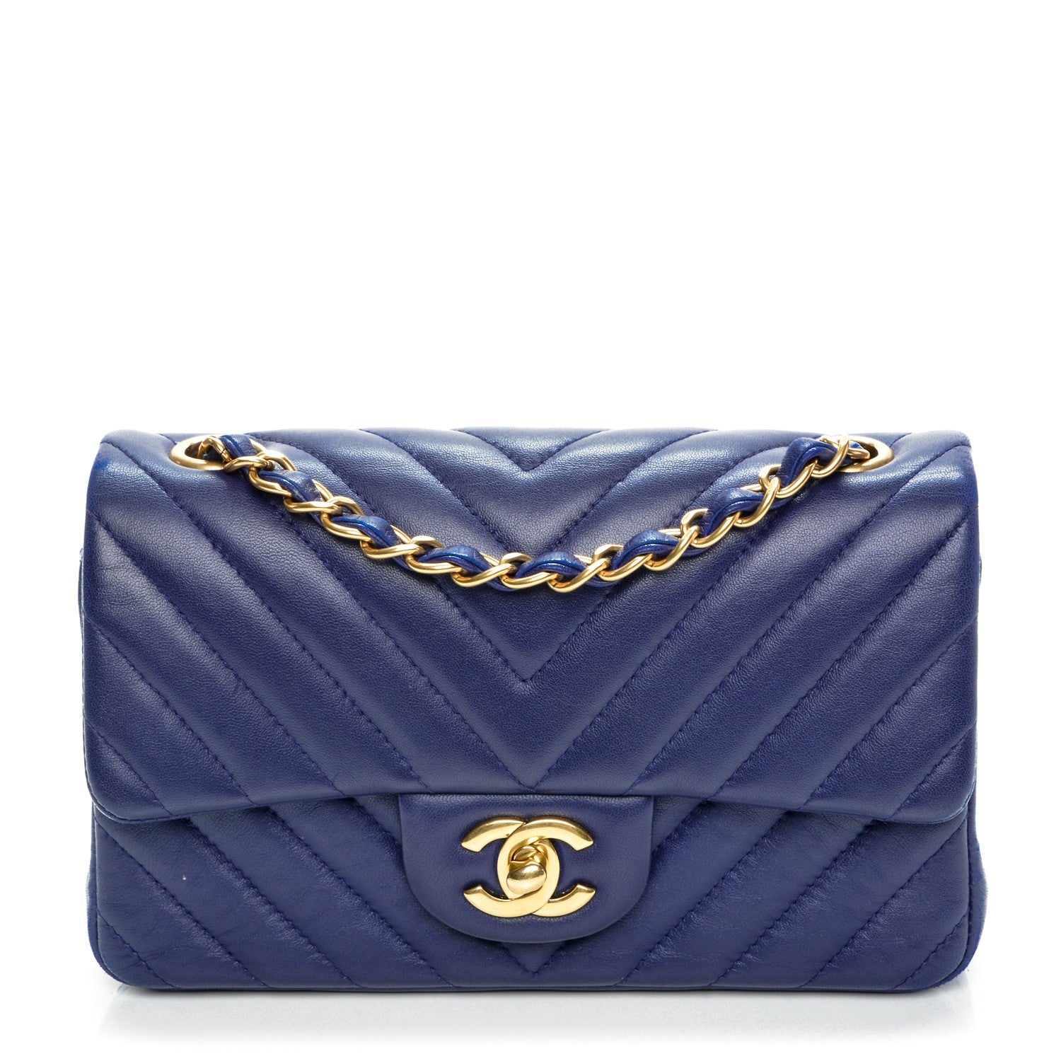 Chanel Lambskin Chevron Quilted Mini Rectangular Flap Dark Blue 1 of 7