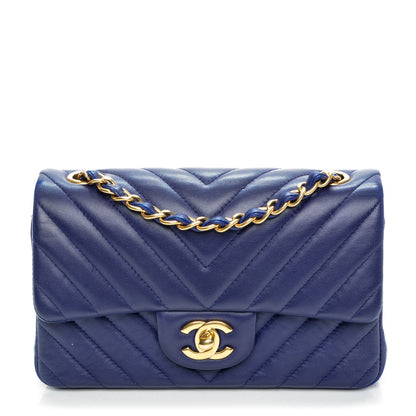 Chanel Lambskin Chevron Quilted Mini Rectangular Flap Dark Blue 1 of 7