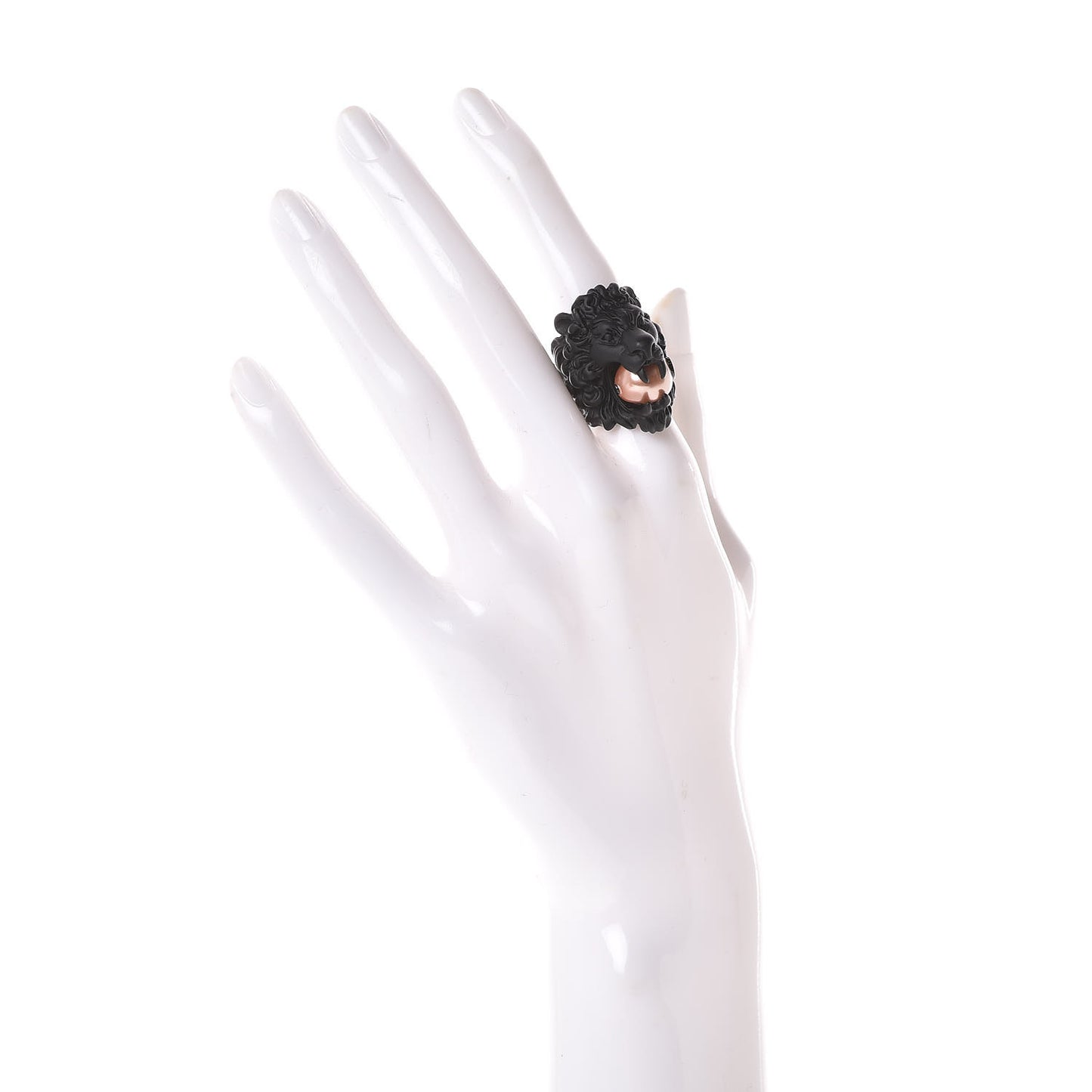 Glass Pearl Lion Head Ring 5.5 Black Pink