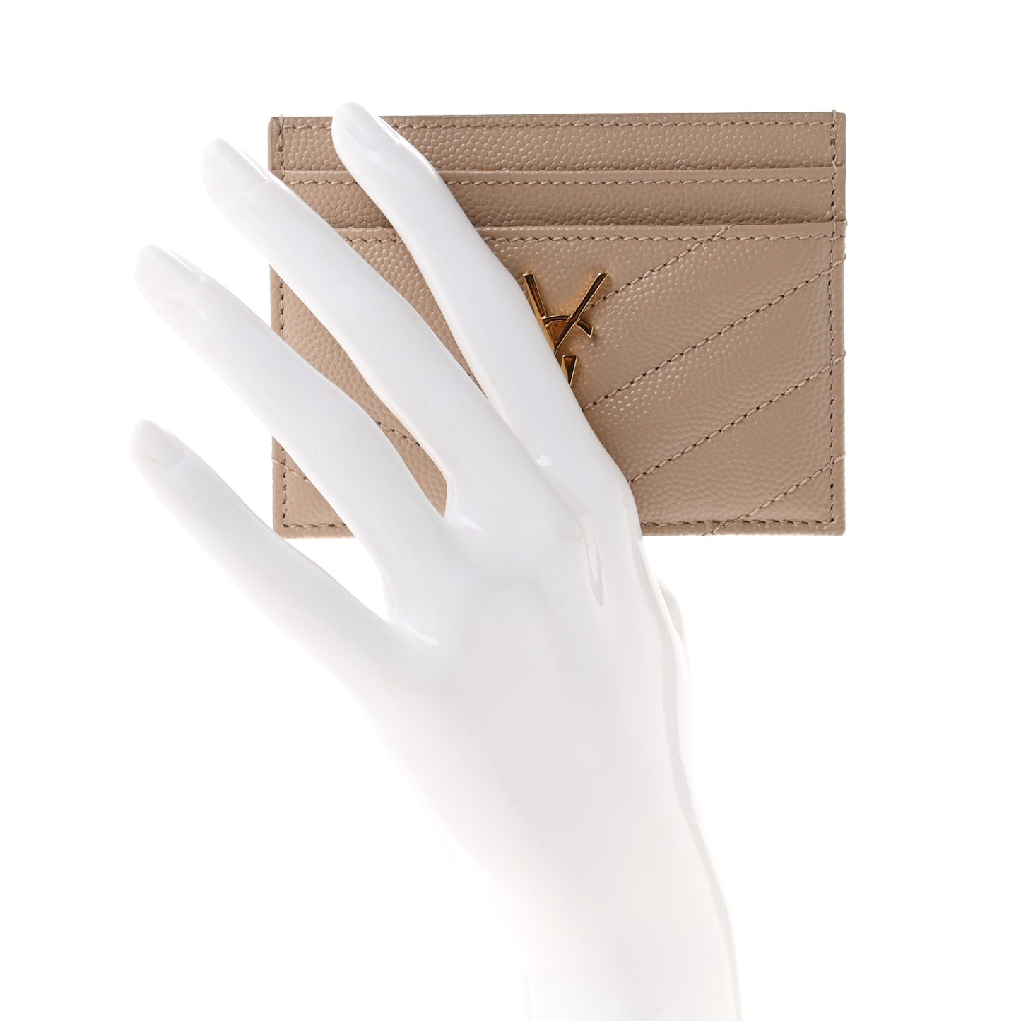 Grain De Poudre Matelasse Chevron Monogram Credit Card Case Dark Beige