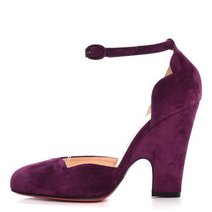 Christian Louboutin Veau Velours Aketi 100 Ankle Strap Wedge 36.5 Merlot 1 of 8