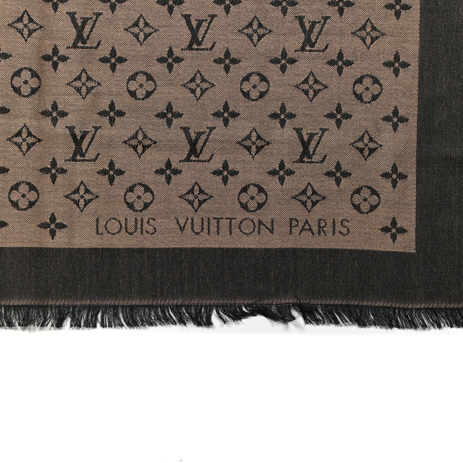 Louis Vuitton Wool Silk Monogram Denim Shawl Beige Black 2 of 3