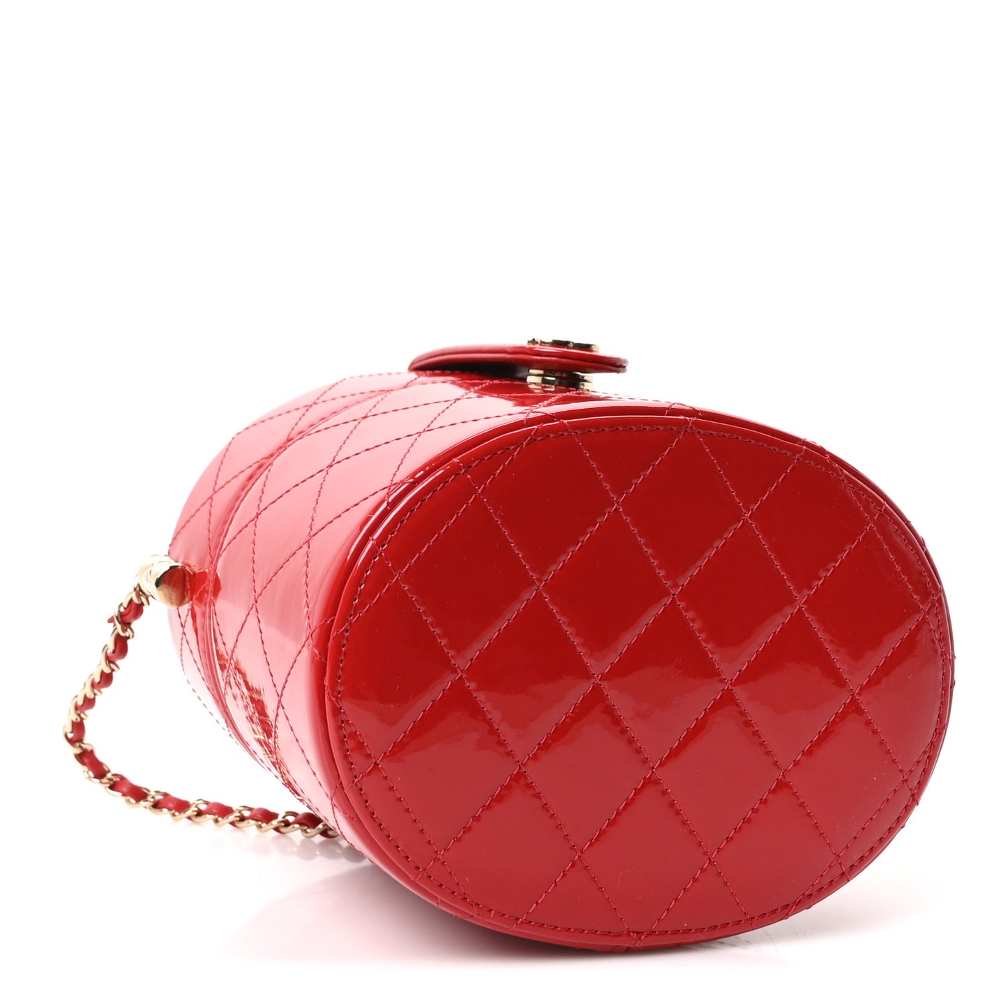 Patent Quilted Small Round Vanity With Chain  Red