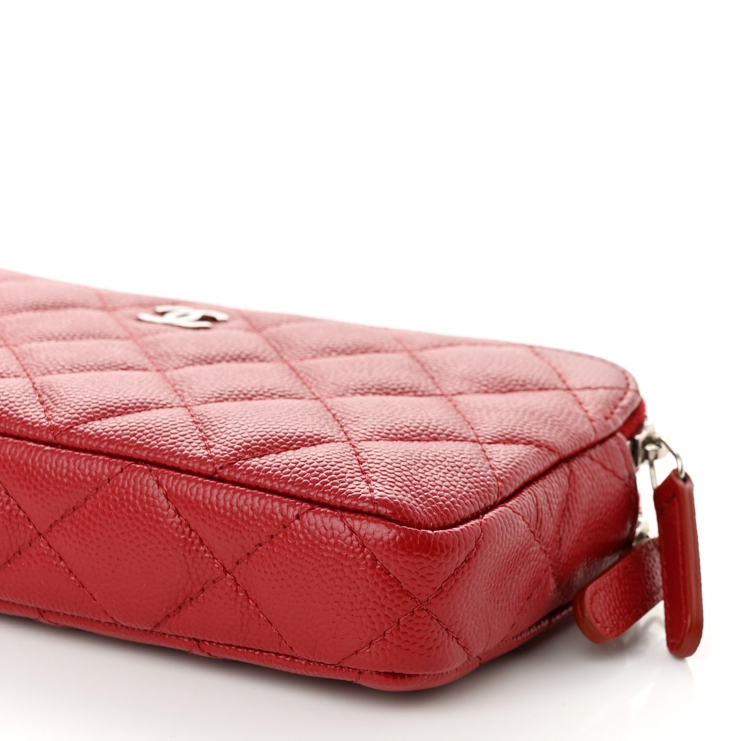 Caviar Quilted Small Clutch With Chain Dark Red