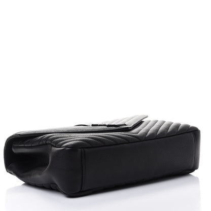 Saint Laurent Sheepskin Matelasse Chevron Monogram Monochrome Large College Satchel Black 3 of 4