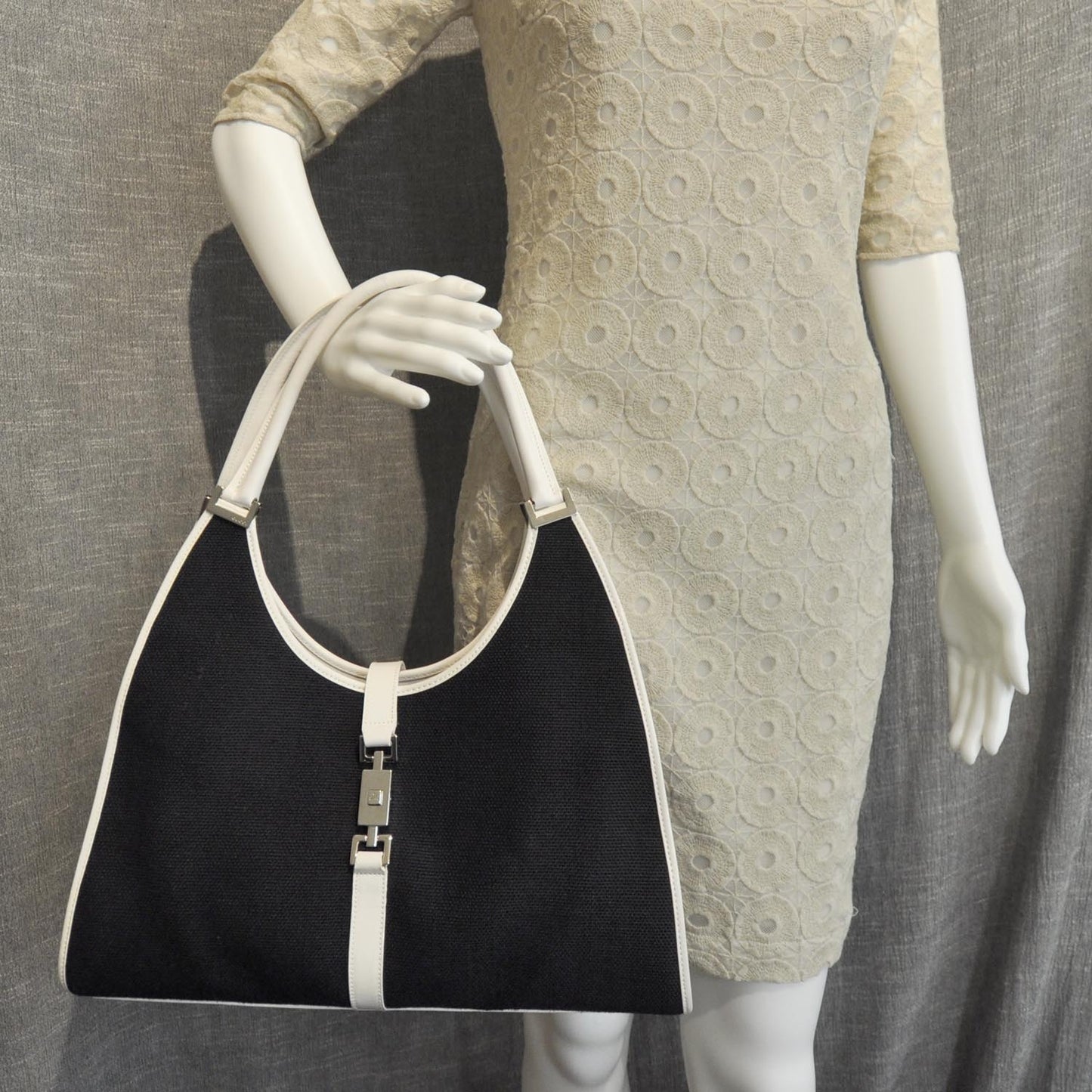 Canvas Bardot Bag Black and White