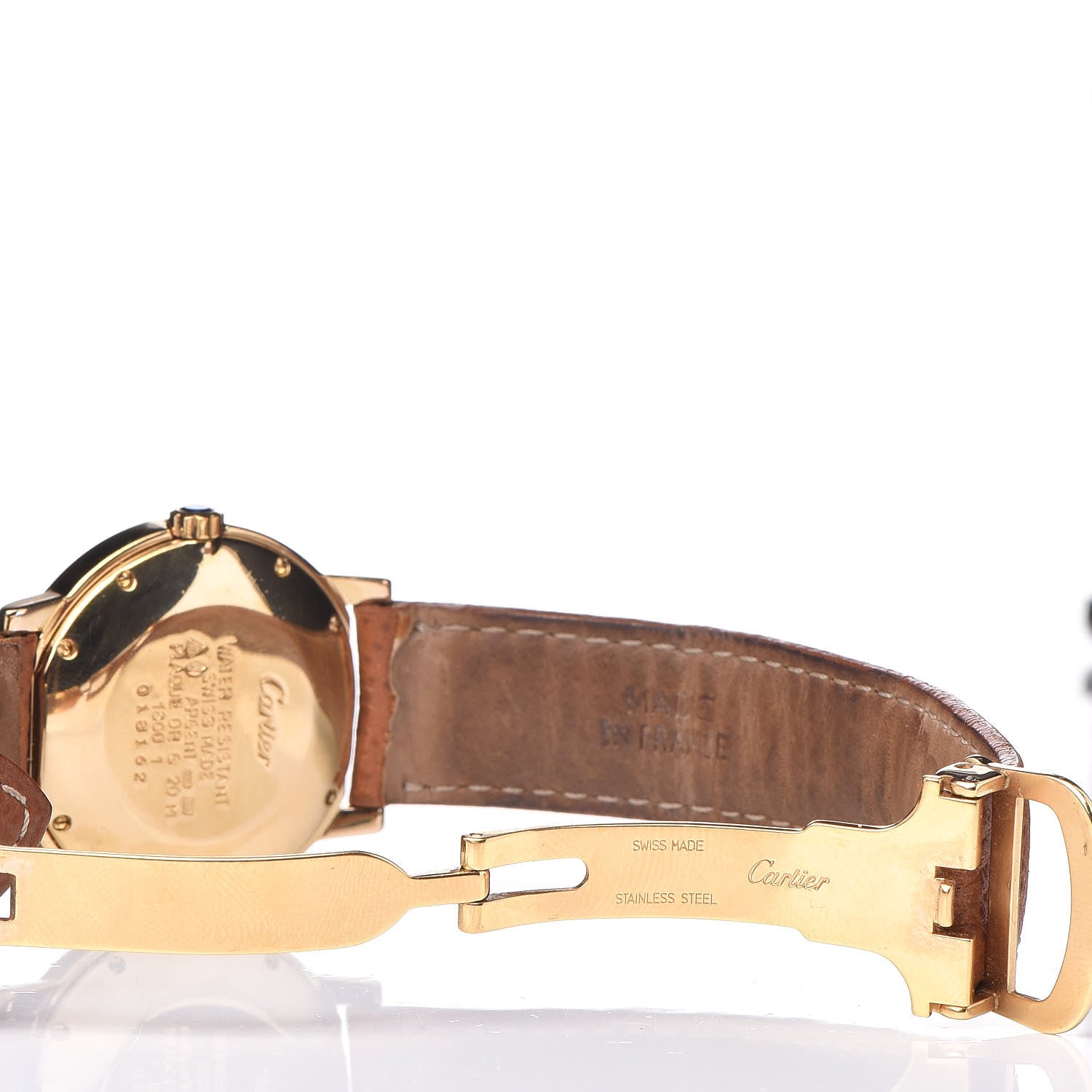 Cartier Sterling Silver 18K Yellow Gold Calfskin 32mm Ronde Must De Cartier Quartz Watch Brown 5 of 9