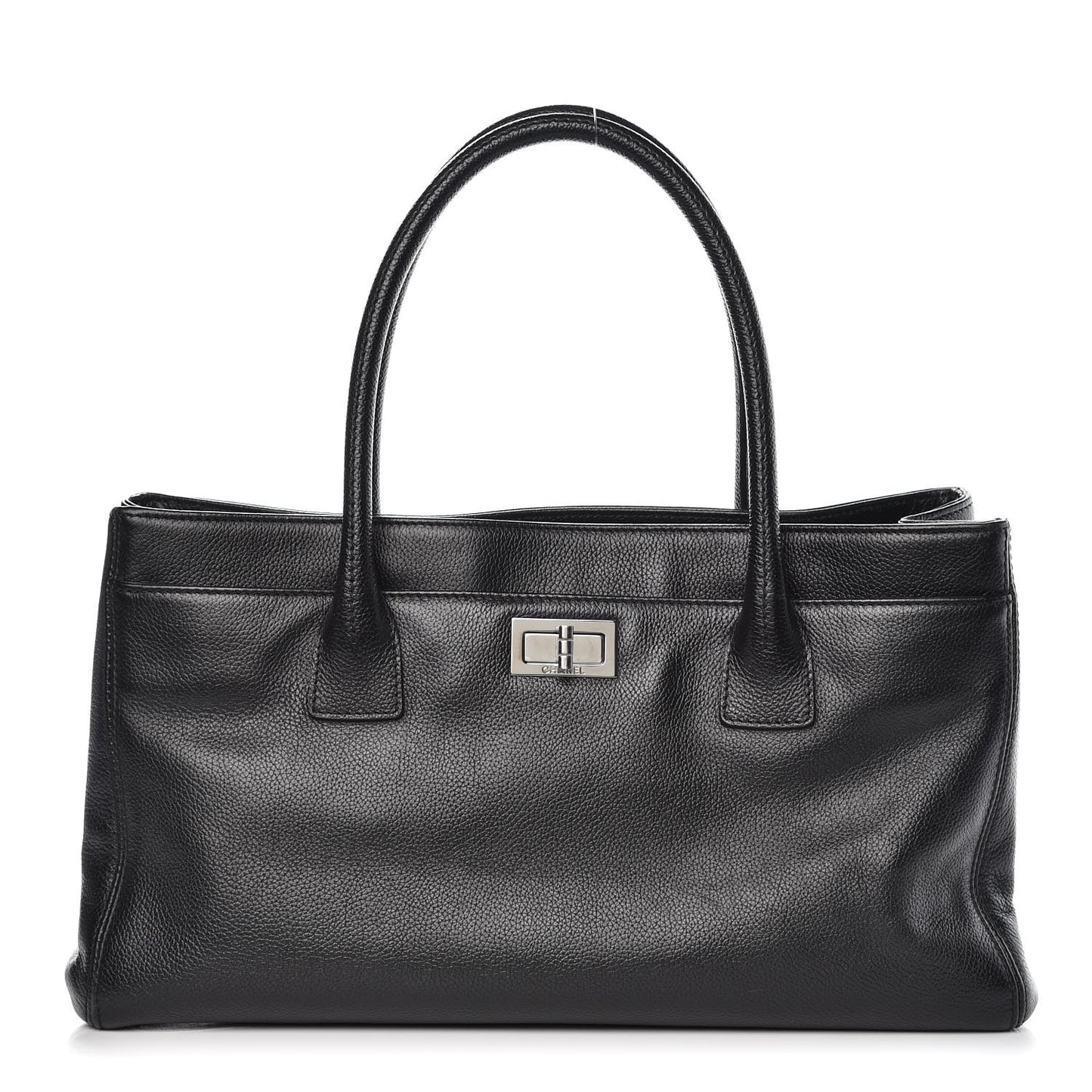 Calfskin Mademoiselle Lock Cerf Shopper Tote Black