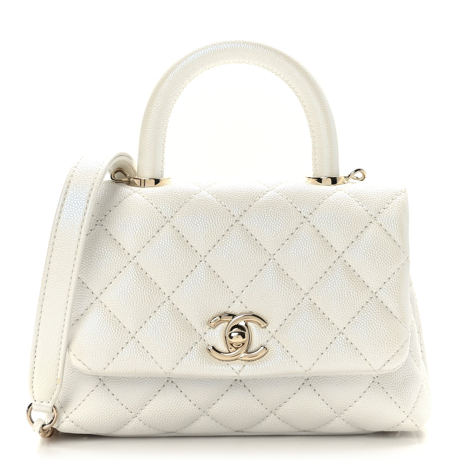 Chanel Iridescent Caviar Quilted Extra Mini Coco Handle Flap White 1 of 9