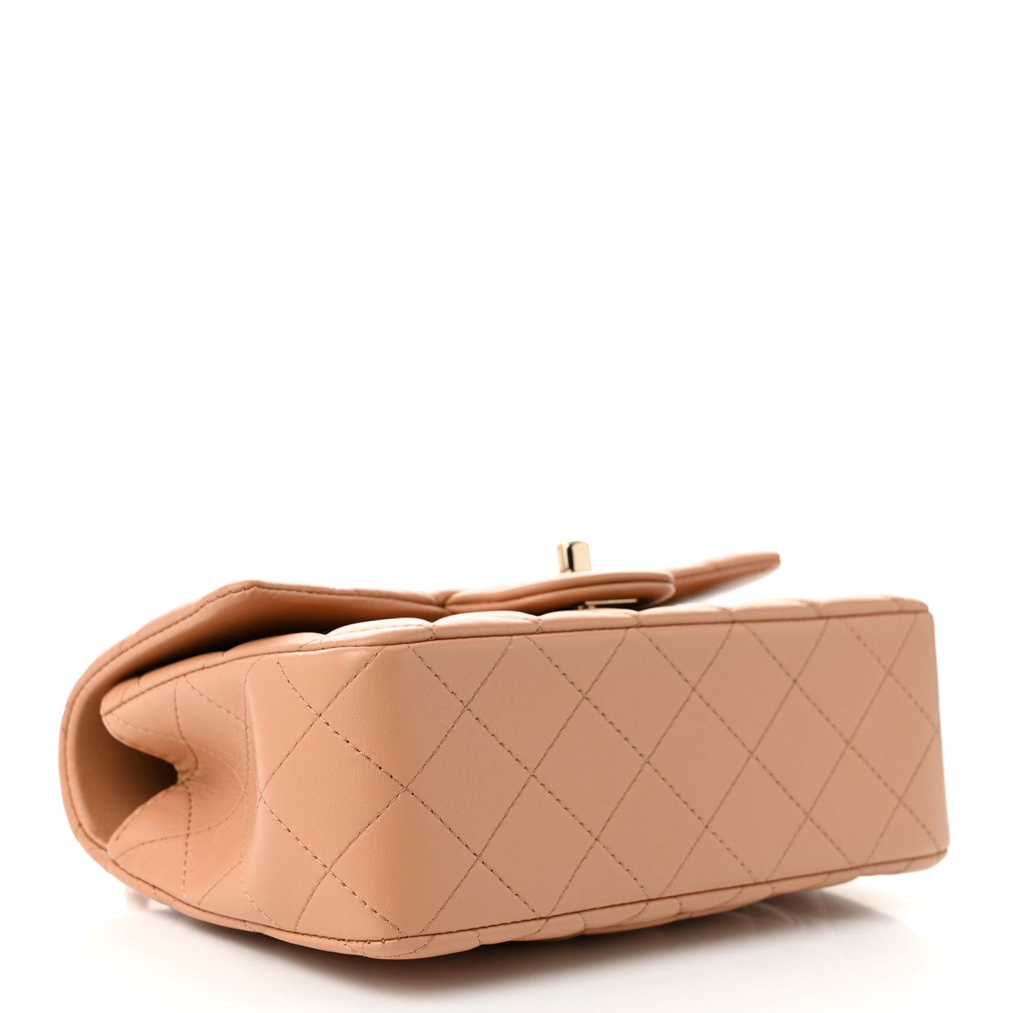 Lambskin Quilted Mini Top Handle Rectangular Flap Beige