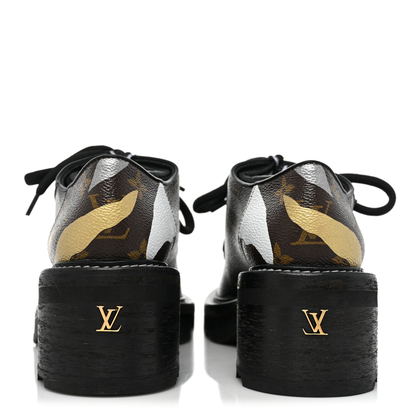 X LOL Monogram Calfskin Beaubourg Platform Derby Shoes 40 Gold Silver