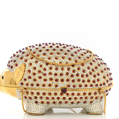 Judith Leiber Swarovski Crystal Hedgehog Wilbur Minaudiere Clutch Gold Silver 8 of 10