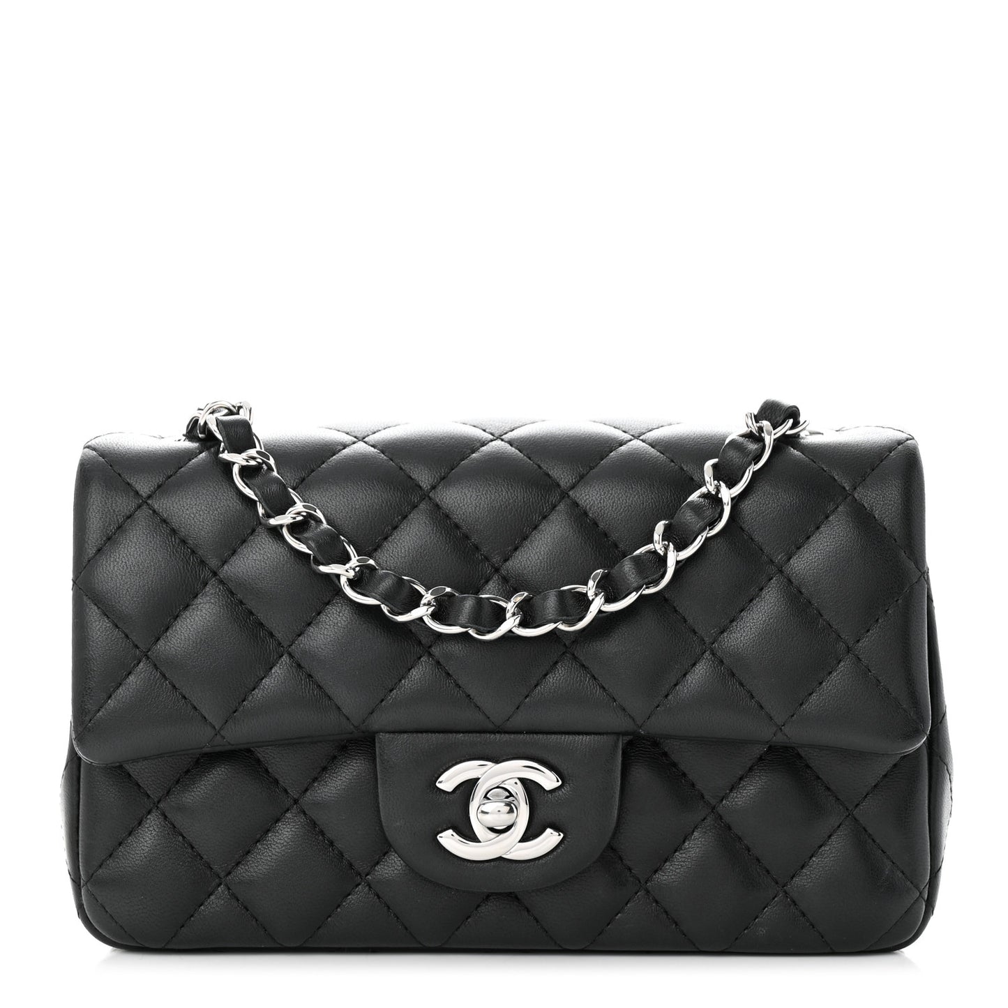 Lambskin Quilted Mini Rectangular Flap Black