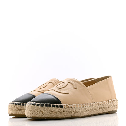 Chanel Lambskin CC Espadrilles 35 Beige Black 3 of 11