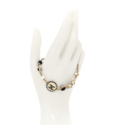 Chanel Pearl Crystal CC Charm Bracelet Black Gold 2 of 5