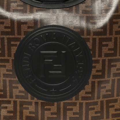Fendi Glazed Fabric Vitello Century Plexiglass FF 1974 Stamp Patch Medium Runaway Shopper Tote Mogano Panna Black 8 of 12