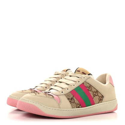 Gucci Calfskin GG Supreme Crystals Web Screener Sneakers 39 Beige Ebony Wild Rose 39 Beige Ebony Wild Rose 4 of 10