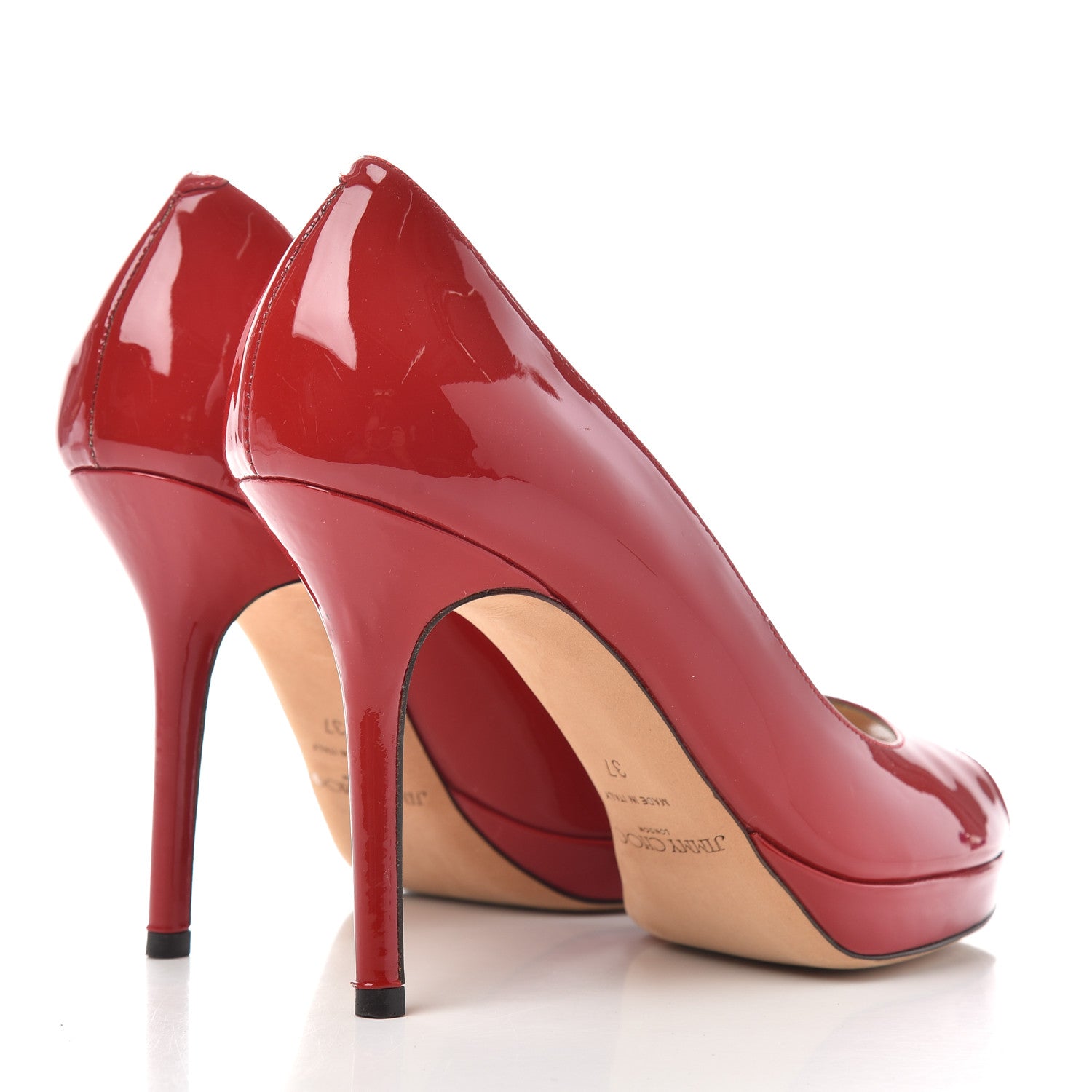 Jimmy Choo Patent Luna Platform Peep Toe Pumps 37 Red 4 of 9