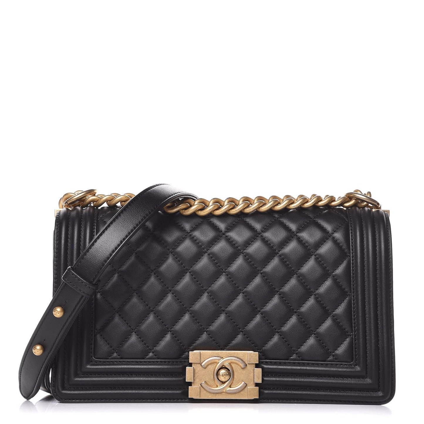 Lambskin Quilted Medium Boy Flap Black