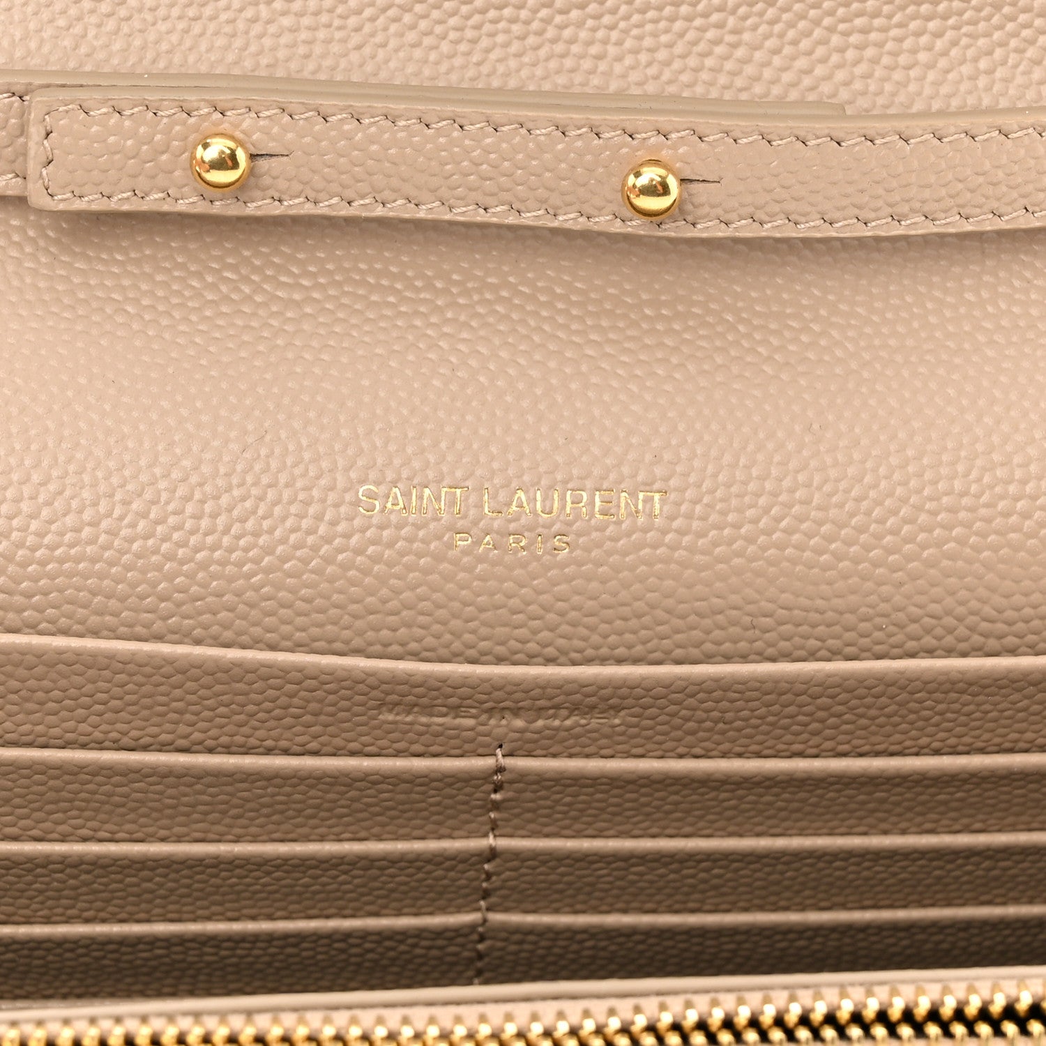 Saint Laurent Grain De Poudre Matelasse Chevron Monogram Chain Wallet Dark Beige 6 of 10