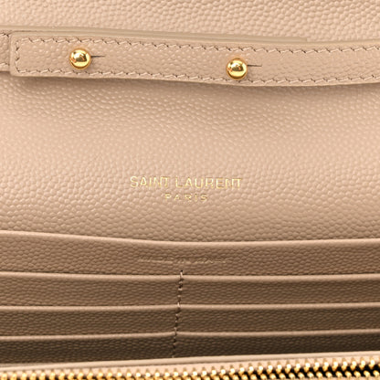 Saint Laurent Grain De Poudre Matelasse Chevron Monogram Chain Wallet Dark Beige 6 of 10