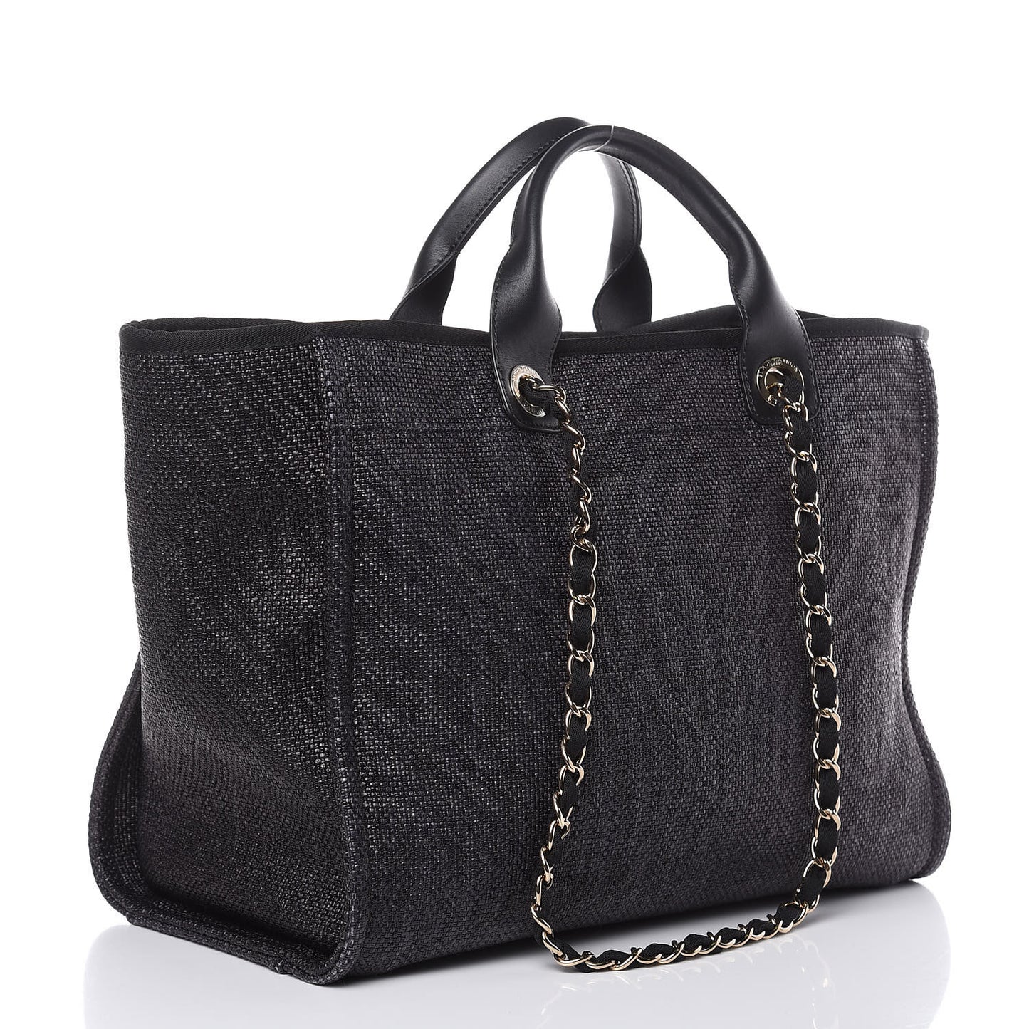 Woven Straw Raffia Large Deauville Tote Dark Blue