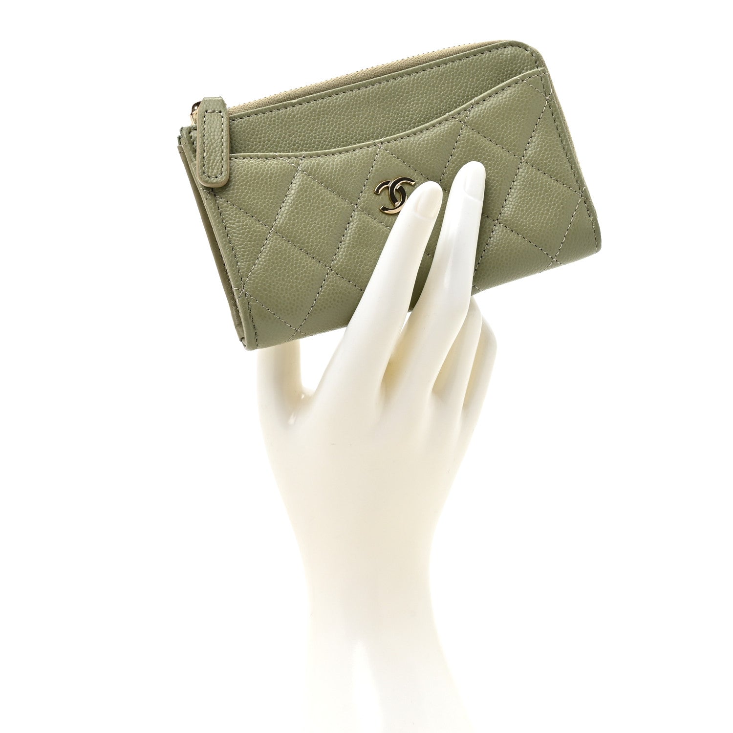 Chanel Caviar Quilted CC Zip Around Card Holder Khaki 2 of 8