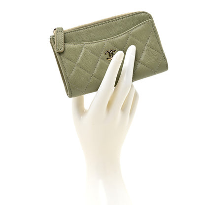 Chanel Caviar Quilted CC Zip Around Card Holder Khaki 2 of 8