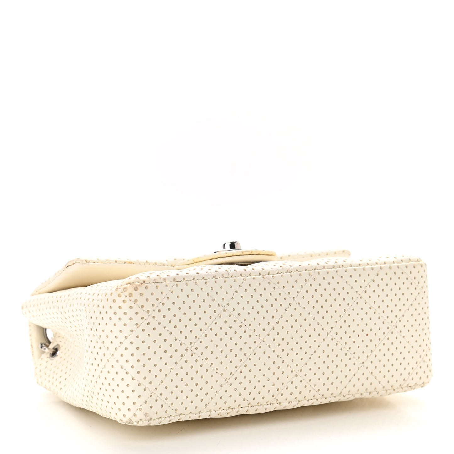 Lambskin Perforated Quilted Mini Square Flap White