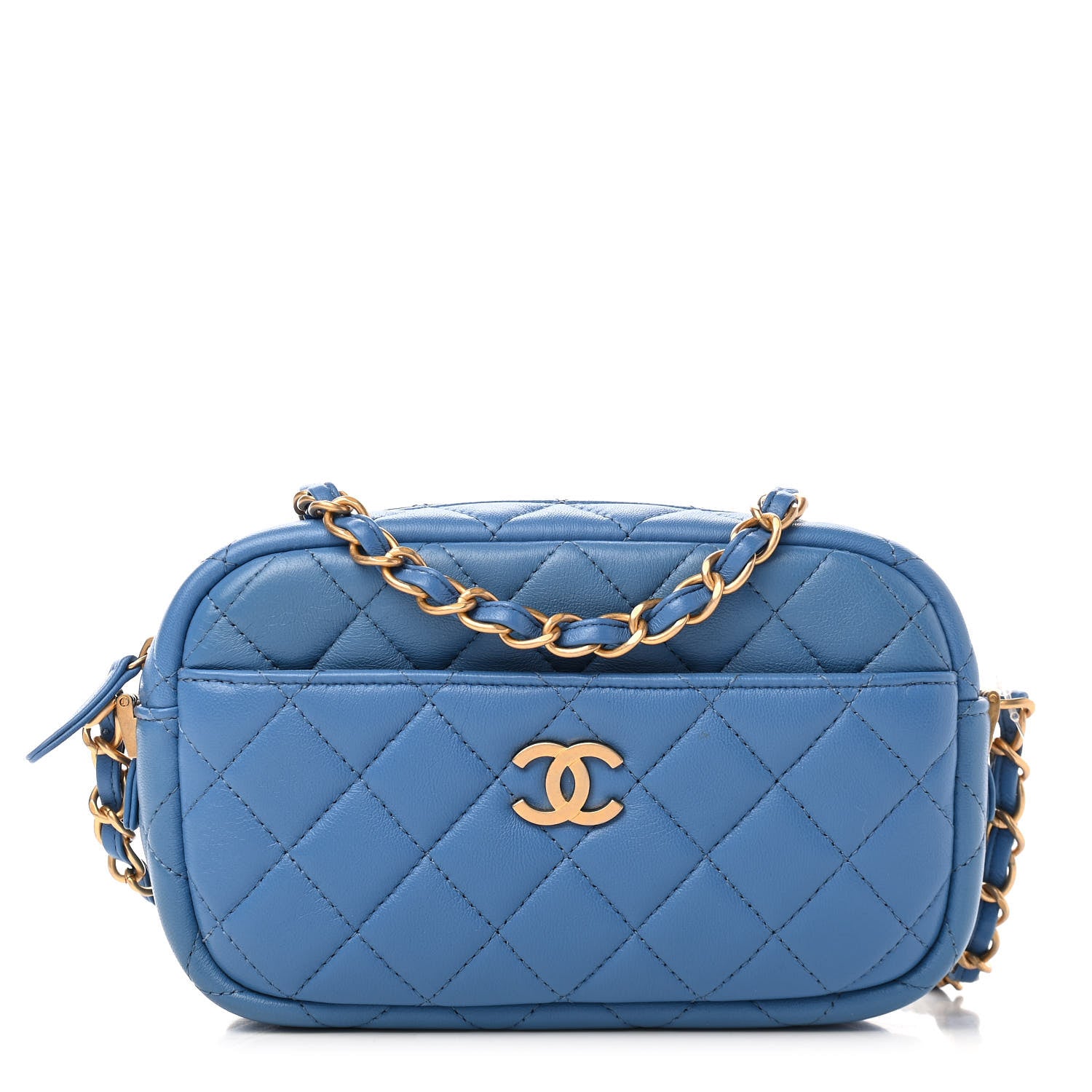 Chanel Lambskin Quilted Camera Case Blue 1 of 9