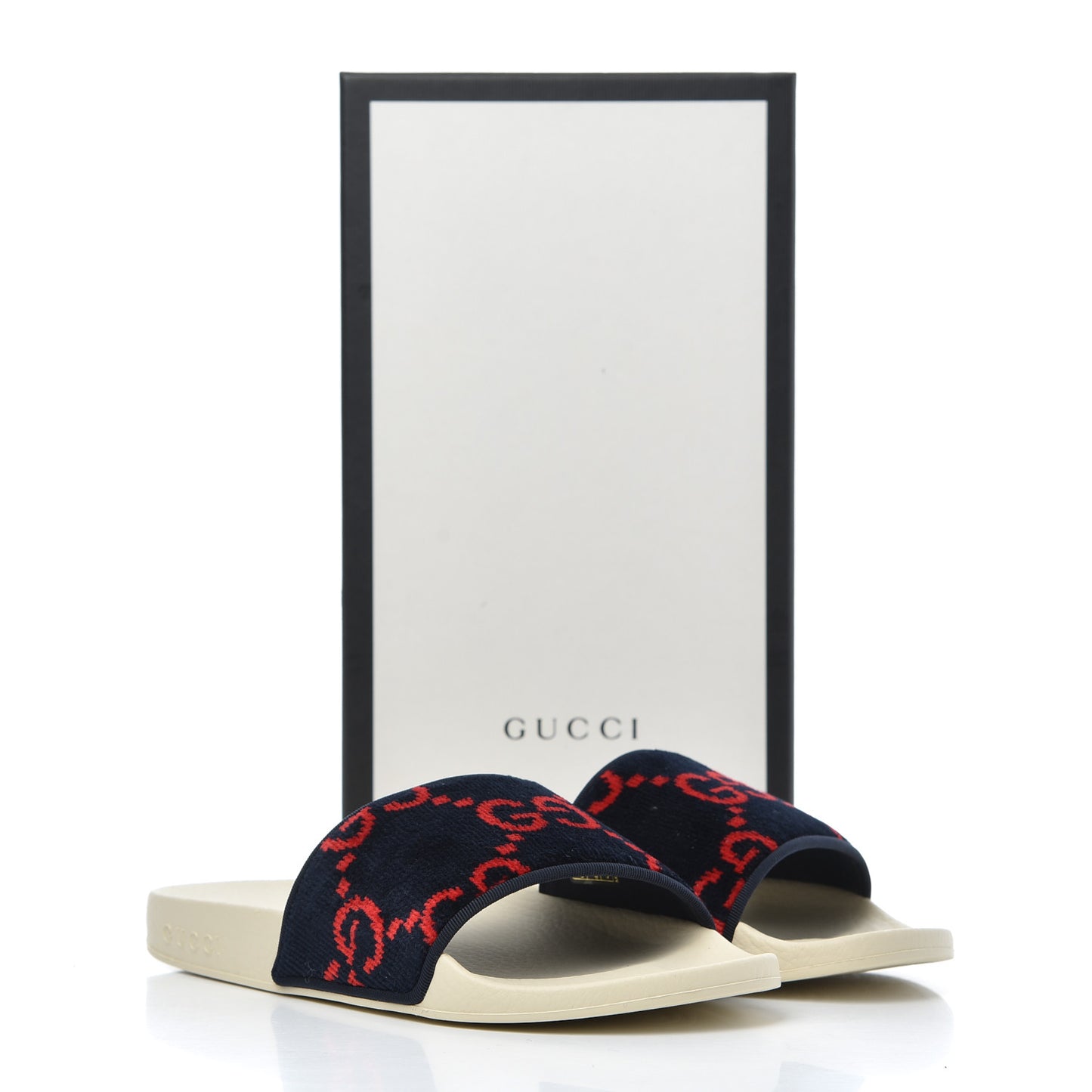 Terry Cloth GG Monogram Slide Sandals 39 Blue Red