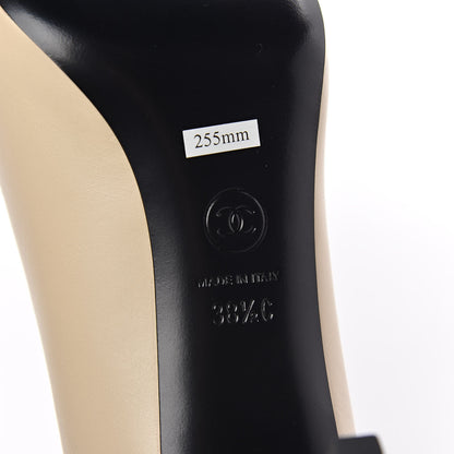 Chanel Calfskin Enamel Pearl Grosgrain Cap Toe Camellia Pumps 38.5 Black Beige 6 of 9