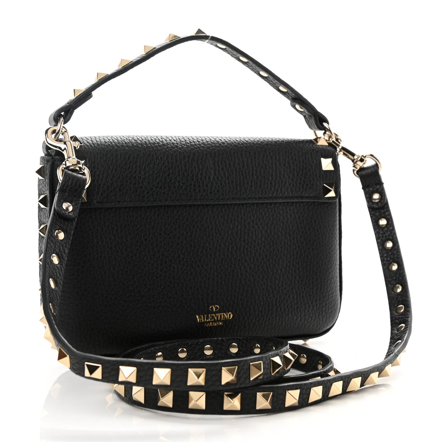 Grainy Calfskin Rockstud Crossbody Pouch Black